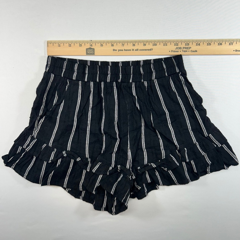 Billabong Womens Black White Striped Ruffle Hem Elastic Waist Shorts Size Medium - Picture 3 of 6
